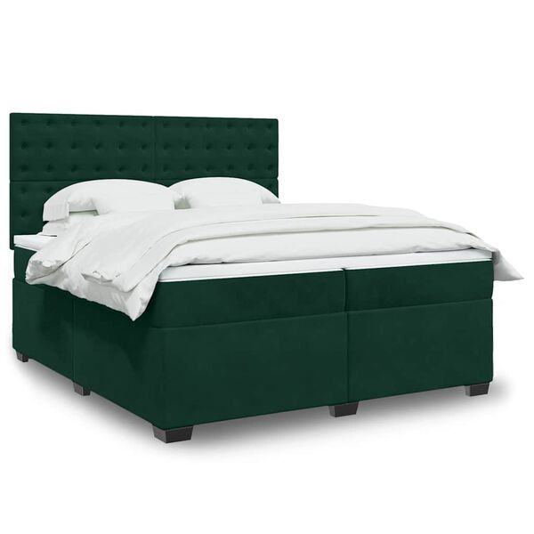 vidaXL Cama box spring con colch&oacute;n terciopelo verde oscuro 200x200 cm