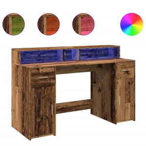 vidaXL Escritorio con LED madera ingenier&iacute;a envejecida 140x55x91 cm