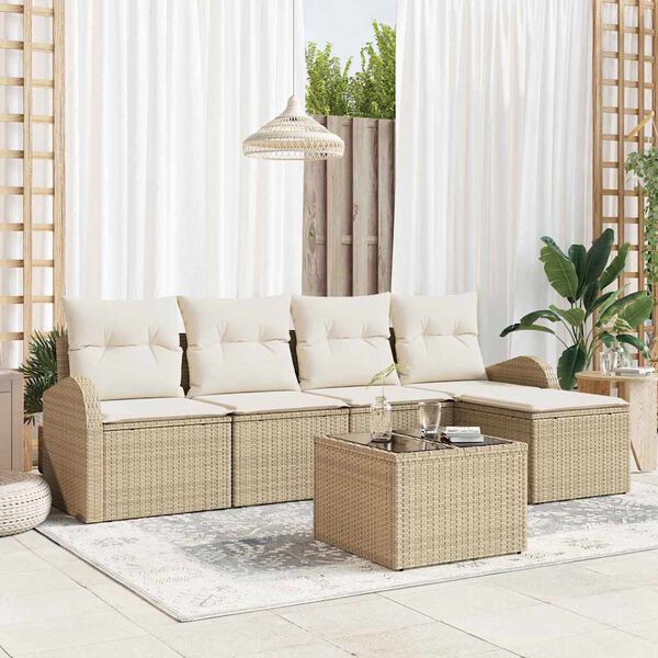 vidaXL Conjunto de sof&aacute; de jard&iacute;n con coj&iacute;n 6 pcs Beige Polirat&aacute;n