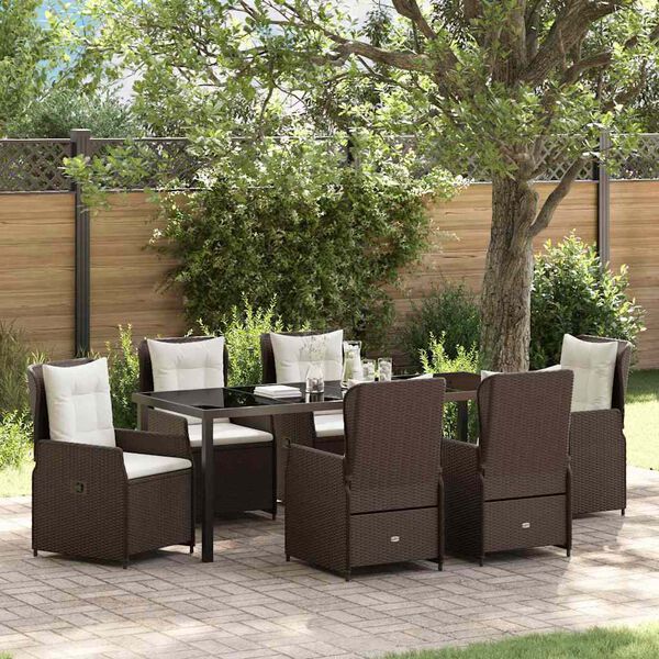 vidaXL Conjunto de Comedor de Jard&iacute;n 7 pcs Marr&oacute;n rat&aacute;n sint&eacute;tico