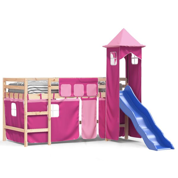 vidaXL Cama alta para ni&ntilde;os con torre madera pino rosa 90x190 cm