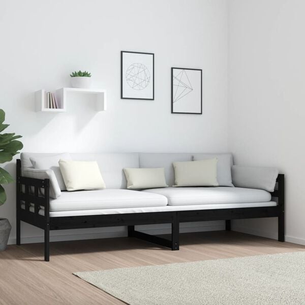 vidaXL Sof&aacute; cama madera maciza de pino negro 80x200 cm
