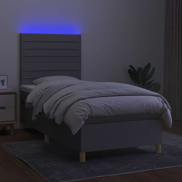 vidaXL Cama box spring colch&oacute;n y luces LED tela gris claro 100x200 cm