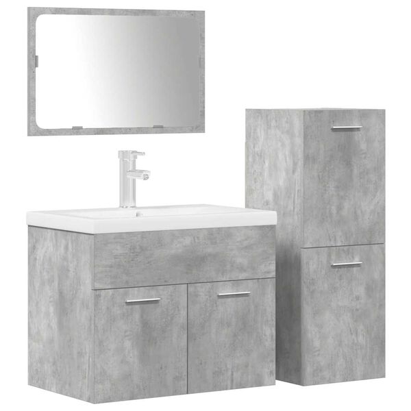 vidaXL Juego muebles de ba&ntilde;o 4 pzas madera contrachapada gris hormig&oacute;n