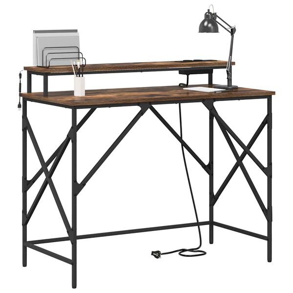 vidaXL Escritorio con estante Roble ahumado 100 x 50 x 86,5 cm