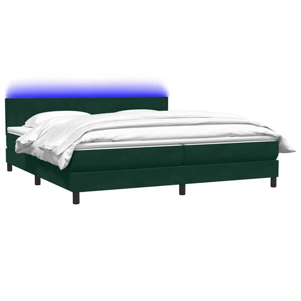 vidaXL Cama box spring con colch&oacute;n y LED terciopelo verde oscuro 180x220 cm
