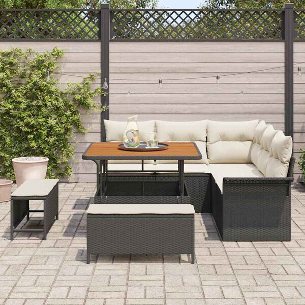 vidaXL Conjunto de sof&aacute; de jard&iacute;n 8 pcs Negro rat&aacute;n sint&eacute;tico