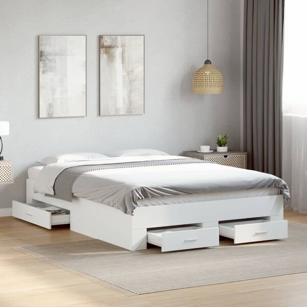 vidaXL Cama con cajones madera de ingeniería blanca 140x190 cm