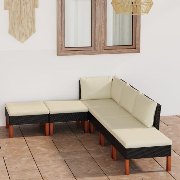 vidaXL Set de muebles de jard&iacute;n 6 pzas y cojines rat&aacute;n sint&eacute;tico negro