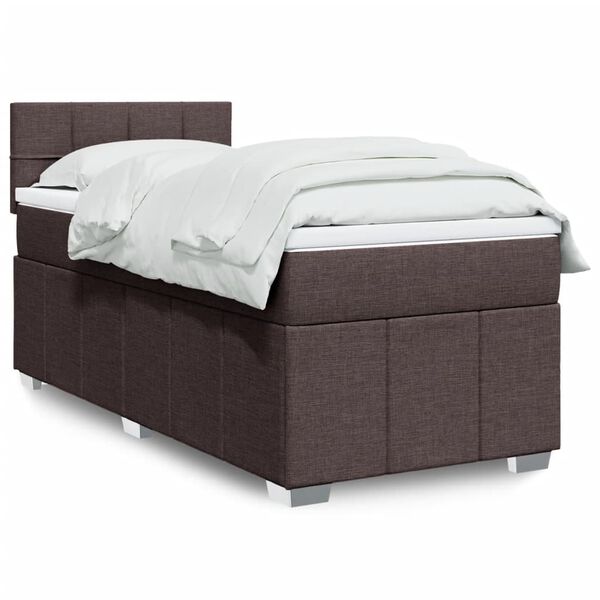 vidaXL Cama box spring con colch&oacute;n tela marr&oacute;n oscuro 90x190 cm
