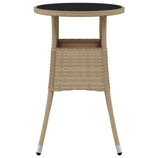 vidaXL Mesa de jardín vidrio templado ratán sintético beige Ø60x75 cm