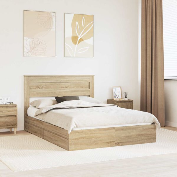 vidaXL Cama con almacenamiento con cabecera Roble Sonoma 140 x 190 cm
