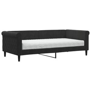 vidaXL Sof&aacute; cama con colch&oacute;n terciopelo negro 90x190 cm