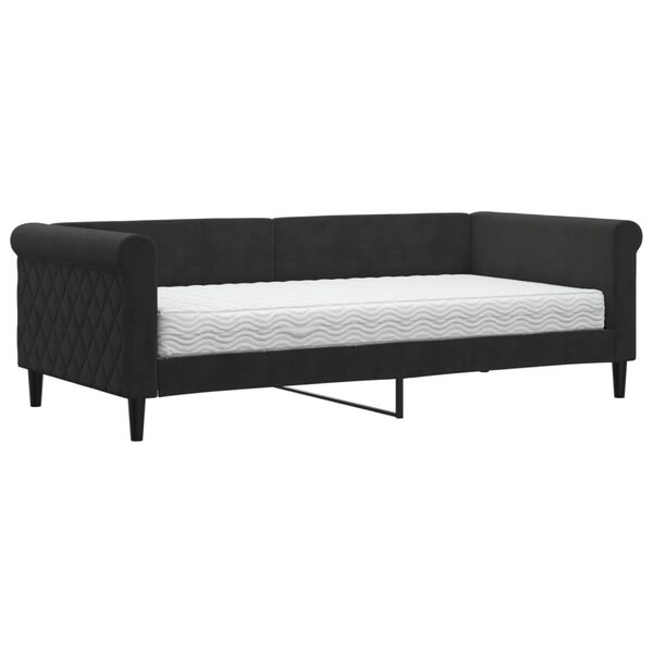 vidaXL Sof&aacute; cama con colch&oacute;n terciopelo negro 90x190 cm