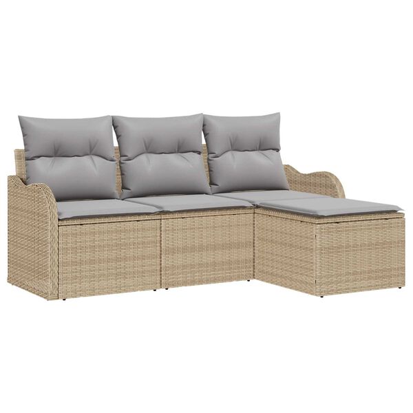 vidaXL Conjunto de sof&aacute; de jard&iacute;n 4 pcs Beige rat&aacute;n sint&eacute;tico