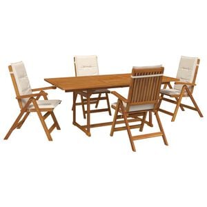 vidaXL Conjunto de comedor exterior con parasol 6 uds. Blanco Crema