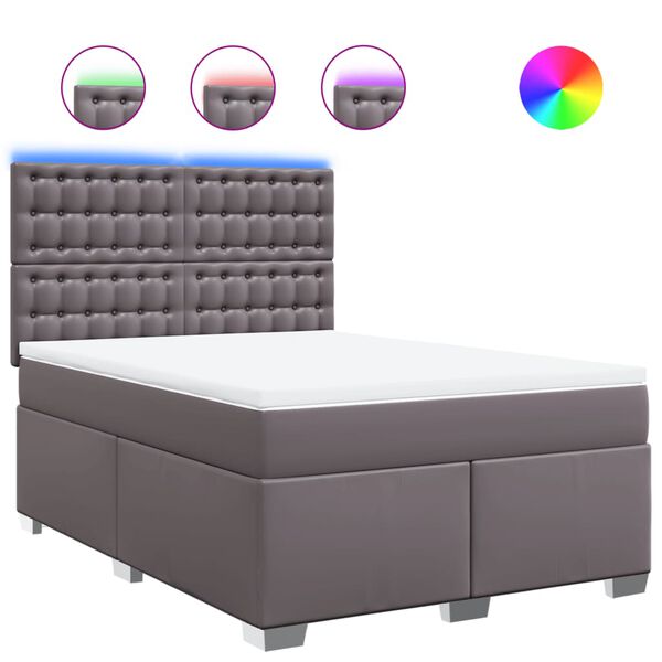 vidaXL Cama box spring con colch&oacute;n cuero sint&eacute;tico gris 140x200 cm