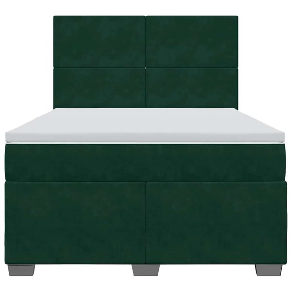 vidaXL Cama box spring con colch&oacute;n terciopelo verde oscuro 140x200 cm