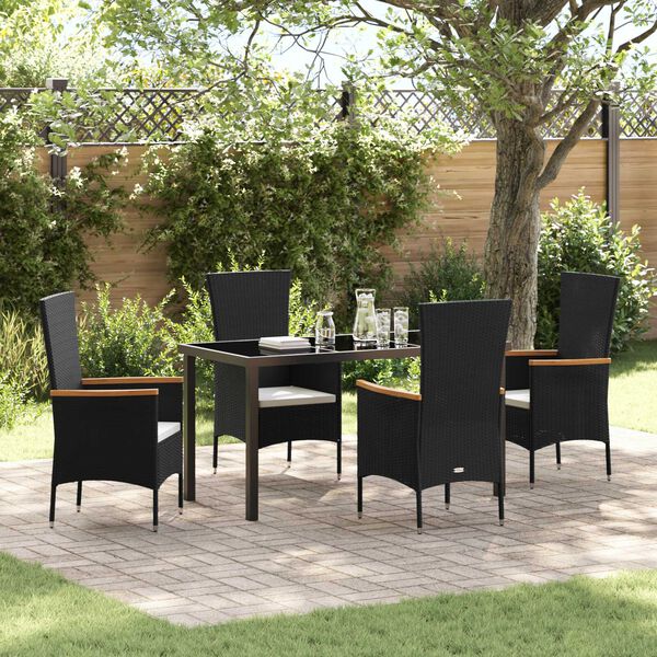 vidaXL Conjunto de Comedor de Jard&iacute;n con coj&iacute;n 5 pcs Negro