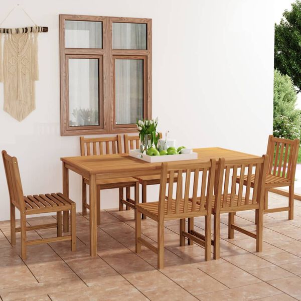 vidaXL Conjunto de comedor de jardín de 7 piezas, 180 x 90 cm, madera maciza de teca