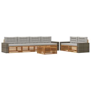 vidaXL Conjunto de sof&aacute;s de exterior 7 uds. Natural y Gris Claro
