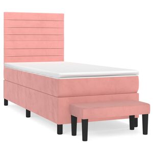 vidaXL Cama box spring con colch&oacute;n terciopelo rosa 100x200 cm