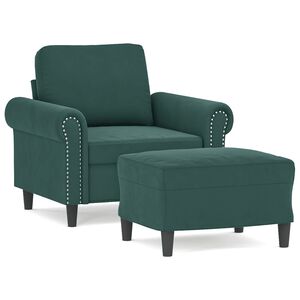 vidaXL Sill&oacute;n con taburete terciopelo verde oscuro 60 cm