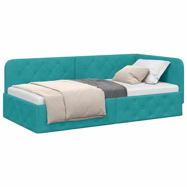 vidaXL Estructura de cama en esquina Tuquesa 90 x 190 cm Terciopelo