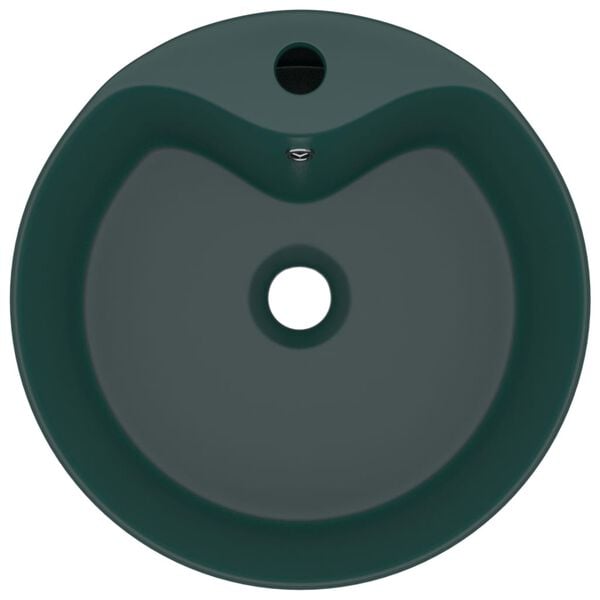 vidaXL Lavabo lujo con rebosadero cerámica verde oscuro mate 36x13 cm