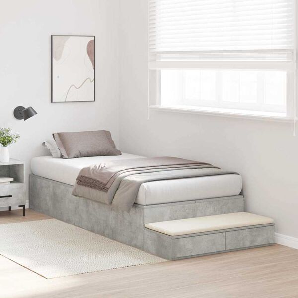 vidaXL Cama con almacenamiento con cajón Gris Concreto 90 cm