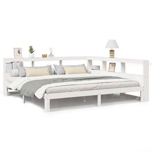 vidaXL Cama con estanter&iacute;a sin colch&oacute;n madera maciza blanca 200x200 cm