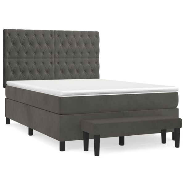 vidaXL Cama box spring con colch&oacute;n terciopelo gris oscuro 140x200 cm