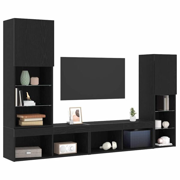 vidaXL Gabinete de TV 4 pcs Roble negro Madera contrachapada