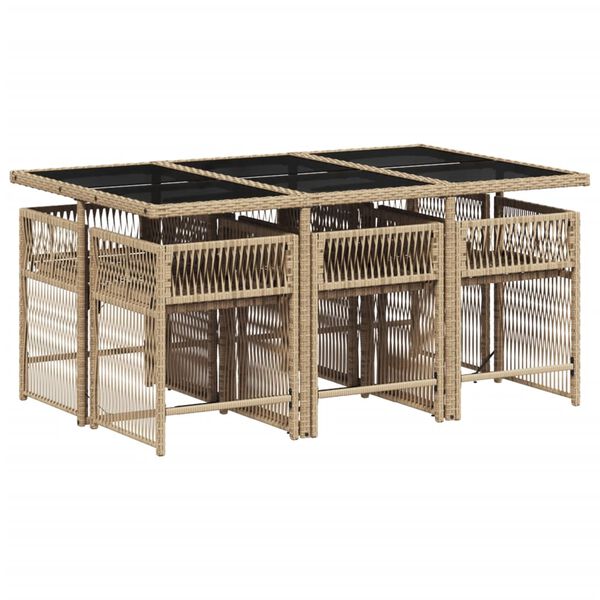 vidaXL Set comedor de jard&iacute;n 7 pzas con cojines rat&aacute;n sint&eacute;tico beige