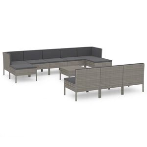 vidaXL Set de muebles de jard&iacute;n 11 pzas y cojines rat&aacute;n sint&eacute;tico gris
