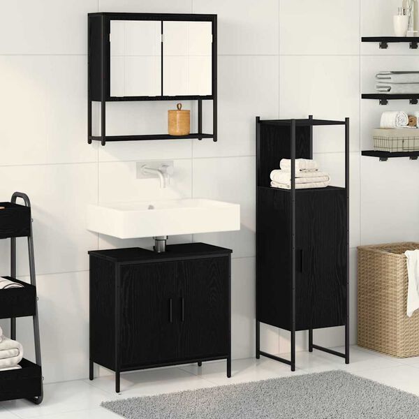 vidaXL Juego de muebles de baño 3 pcs Negro Madera contrachapada