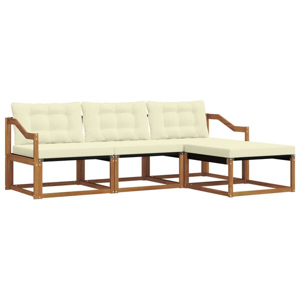 vidaXL Conjunto de sof&aacute;s de exterior con coj&iacute;n 4 pcs Natural y Crema