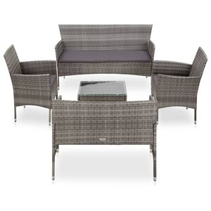 vidaXL Set de muebles de jard&iacute;n 5 pzas y cojines rat&aacute;n sint&eacute;tico gris
