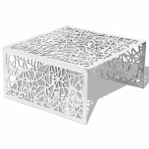 vidaXL Mesa de centro con dise&ntilde;o geom&eacute;trico calado aluminio plateado