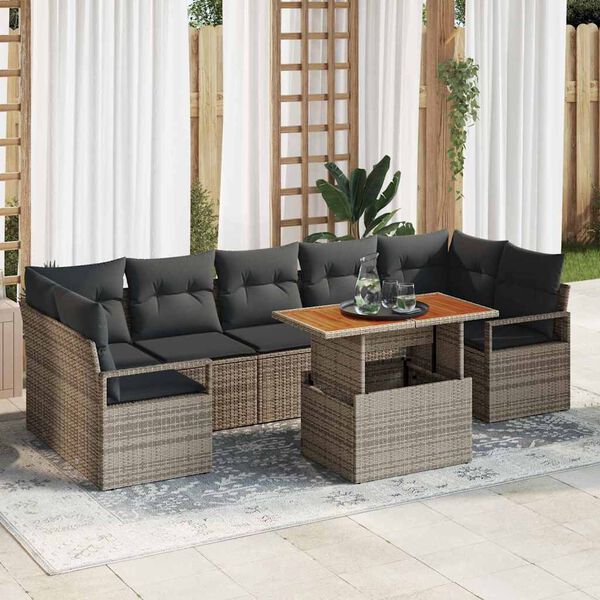 vidaXL Conjunto de sof&aacute; de jard&iacute;n 8 pcs Gris Polirat&aacute;n