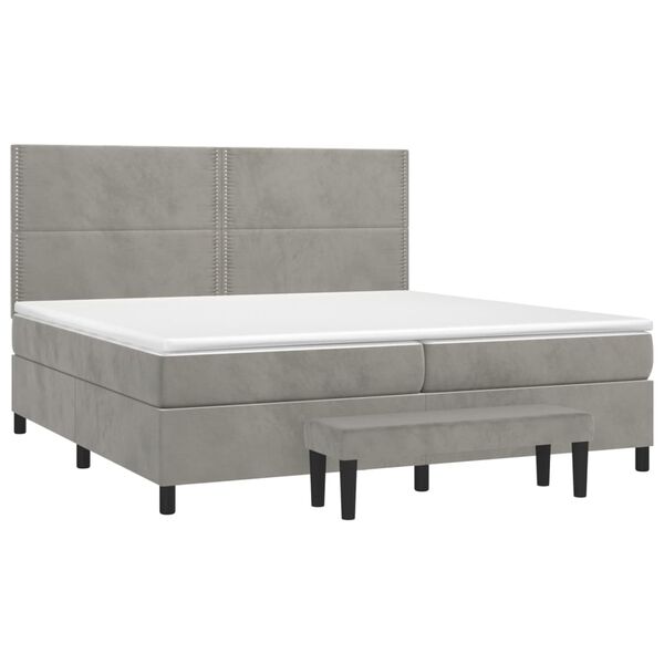 vidaXL Cama box spring con colch&oacute;n terciopelo gris claro 200x200 cm