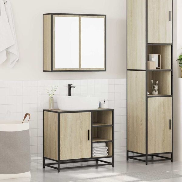 vidaXL Set de muebles de ba&ntilde;o 2 pzas madera contrachapada roble Sonoma