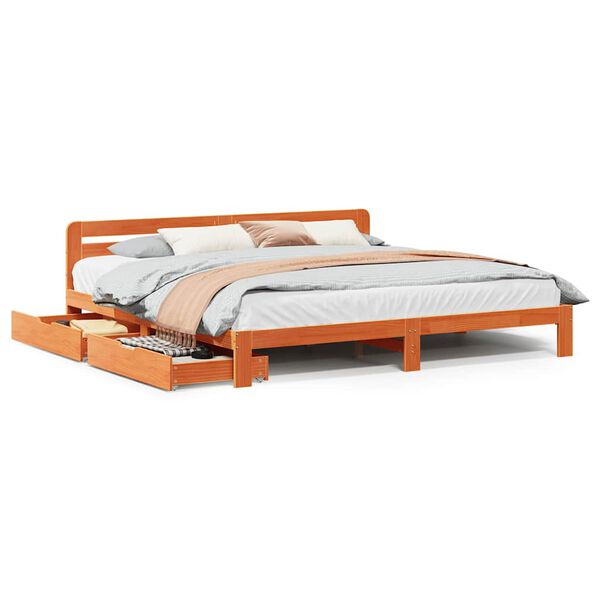 vidaXL Cama sin colch&oacute;n madera maciza de pino marr&oacute;n cera 200x200 cm