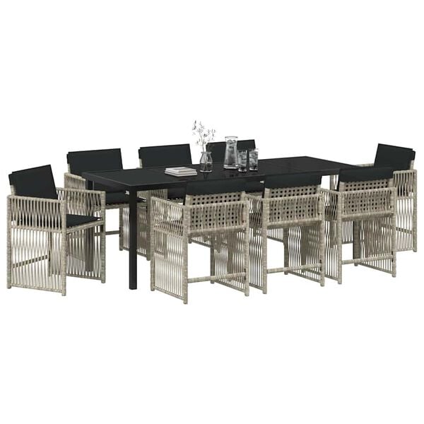 vidaXL Conjunto de Comedor de Jard&iacute;n 9 pcs Gris Claro rat&aacute;n sint&eacute;tico