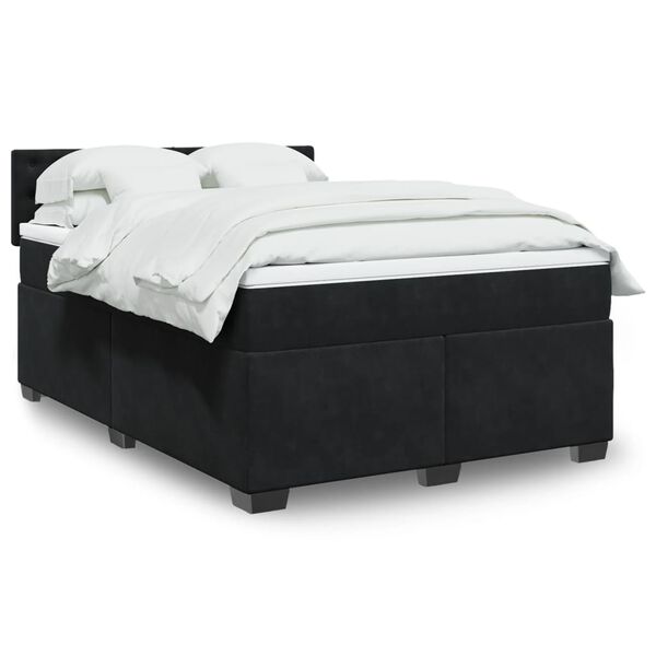 vidaXL Cama box spring con colch&oacute;n terciopelo negro 160x200 cm