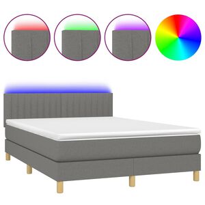 vidaXL Cama box spring colch&oacute;n y luces LED tela gris oscuro 140x200 cm
