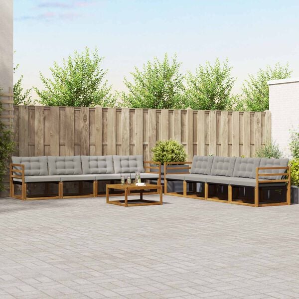 vidaXL Conjunto de sof&aacute;s de exterior 9 pcs Gris Natural y Claro