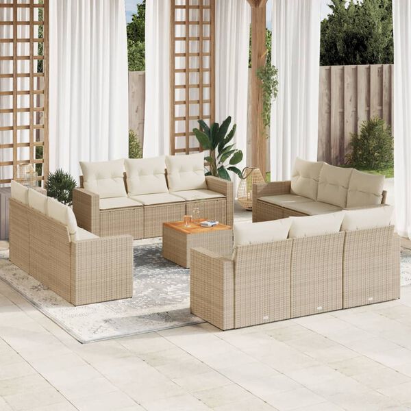vidaXL Set sof&aacute;s de jard&iacute;n con cojines 13 pzas rat&aacute;n sint&eacute;tico beige