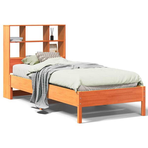 vidaXL Cama con estanter&iacute;a sin colch&oacute;n madera maciza marr&oacute;n 75x190 cm