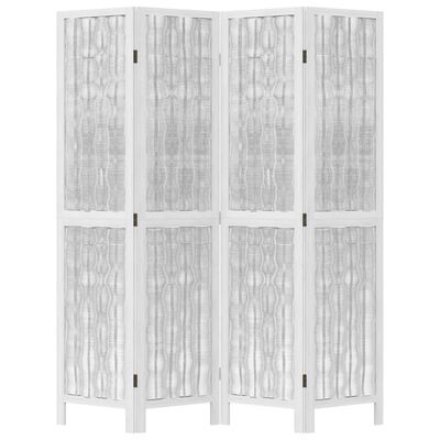 vidaXL Biombo separador de 4 paneles madera maciza Paulownia blanco